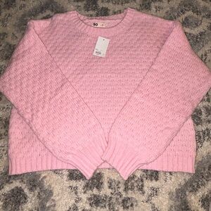 SO Pink Crew Neck Sweater with Textured Knit